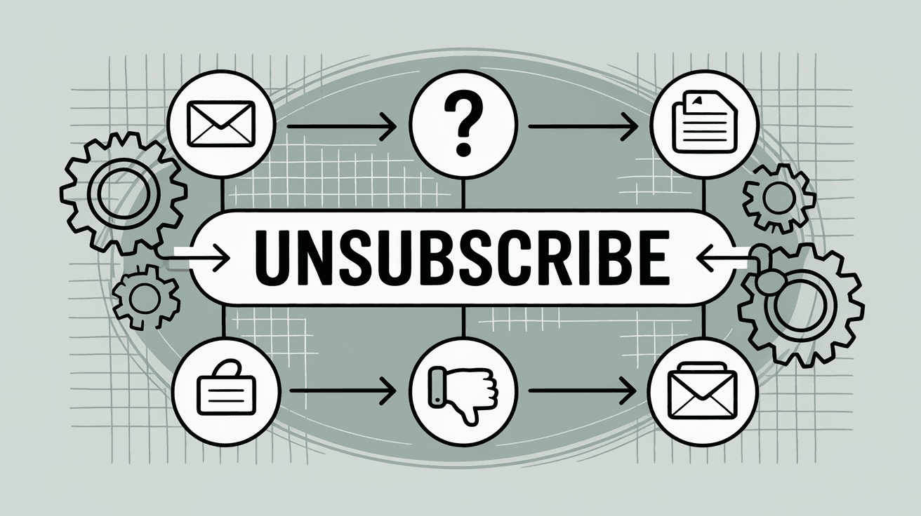 Email unsubscribe workflow showing the process of identifying and removing unwanted email subscriptions